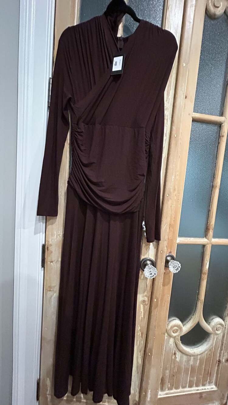 Aleeza Paris Amandine Crossover Dress in Brown